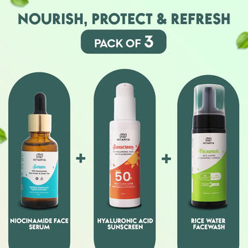 1% Hyaluronic Acid Sunscreen  & 10% Niacinamide Face Serum & 1% Hyaluronic Acid and 2% Niacinamide Face Wash 