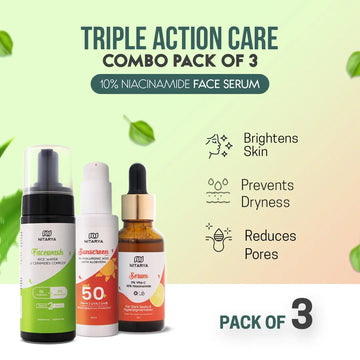 1% Hyaluronic Acid Sunscreen  & 5% Vita-C Face Serum  & 1% Hyaluronic Acid and 2% Niacinamide Face Wash 