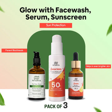 1% Hyaluronic Acid Sunscreen  & 5% Vita-C Face Serum  & Tea Tree and Neem Face Wash