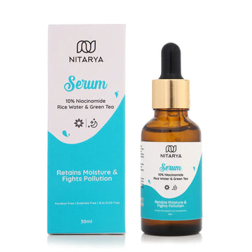 Nitarya 10% Niacinamide Face Serum for Clear and Bright skin | With Rice Water and Green Tea  Extracts | Aloe Vera Extracts |  Retains Moisture | Anti-Pollution | All Skin Types | 30 ml