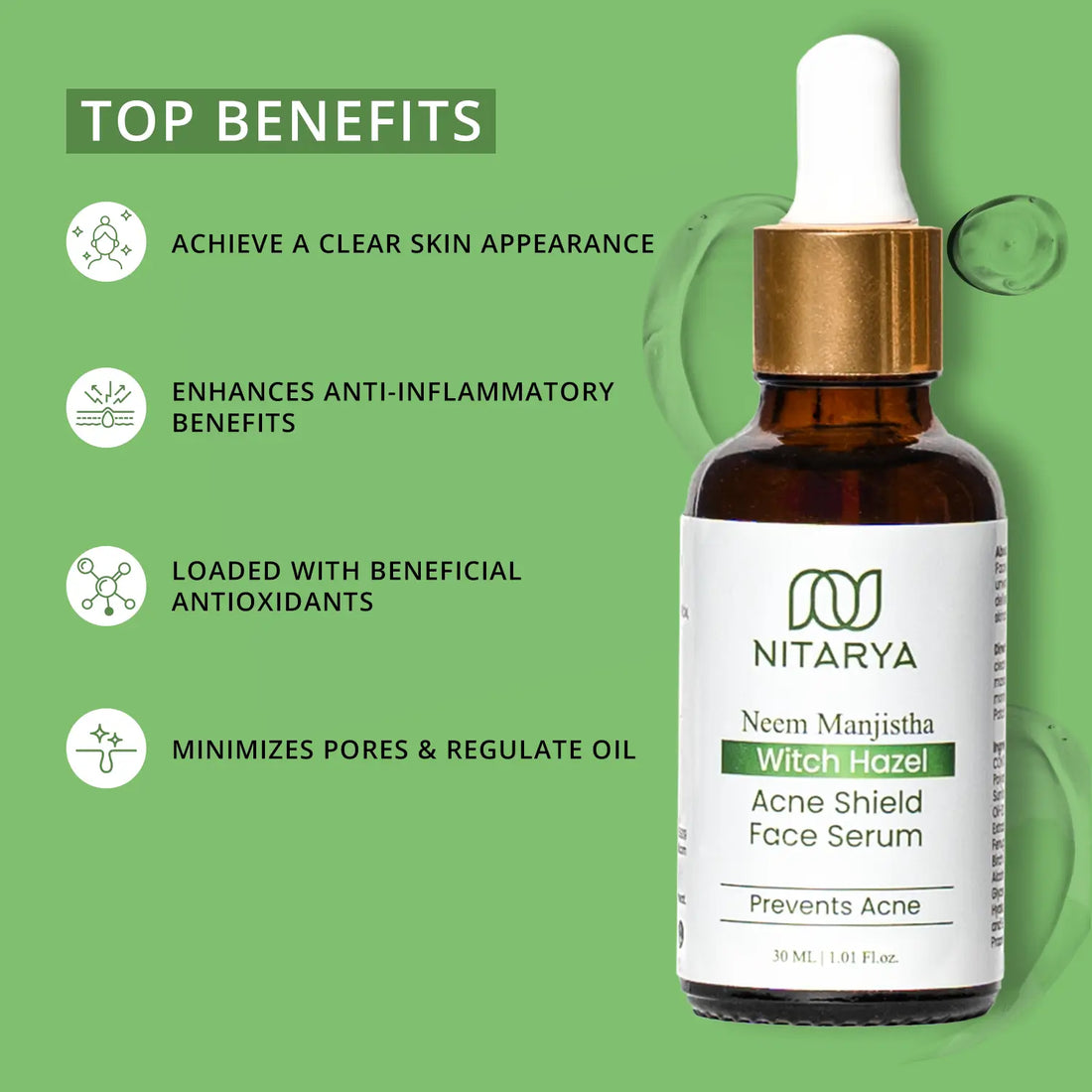 1 - Nitarya Neem Manjistha Face Serum for Acne Clear Skin | With 2% Witch Hazel Extracts | Manjistha Extracts | Face Serum for Acne Prevention | 30 ml